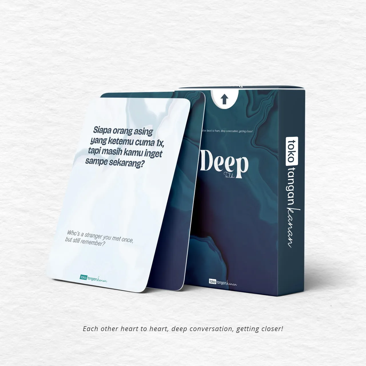 Kartu Deep dan packaging tampak berdiri - permainan deep talk untuk pasangan dan sahabat yang ingin saling mengenal lebih dalam
